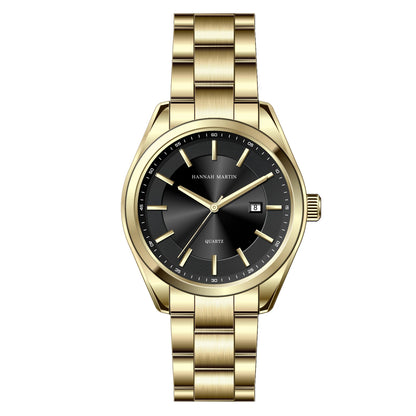 Montre à quartz HANNAH MARTIN, 40 mm, pour homme, bracelet en acier inoxydable noir, étanche 3 bars, style sport-chic