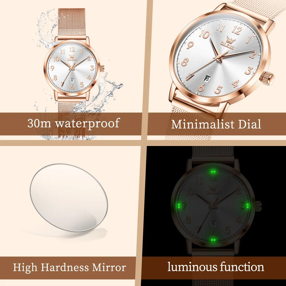 OLEVS New Woman Watch Luxury Brand Quartz Watch Elegant Rose Gold Digital Waterproof Watches Simple Bracelet Women's Watch 5653