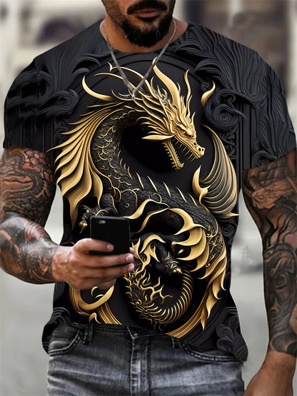 New Fashionable Men's Round-neck Short-sleeved T-shirt 3D Printed Wolf T-shirt Men's Casual Sports Short-sleeved Street Top