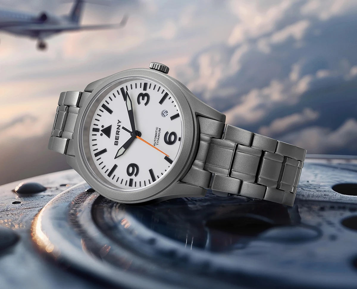 BERNY Aviation Top Titanium Mechanical Men Watch Sapphire AR Coating Supper Luminous 10Bar Sport Watch Titanium Aviation Watches