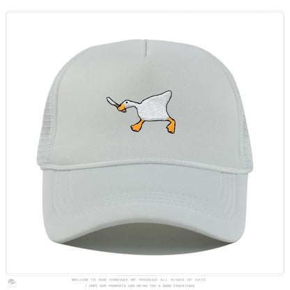 Embroidered baseball cap with goose pattern for men and women, casual and fashionable city style duckbill cap