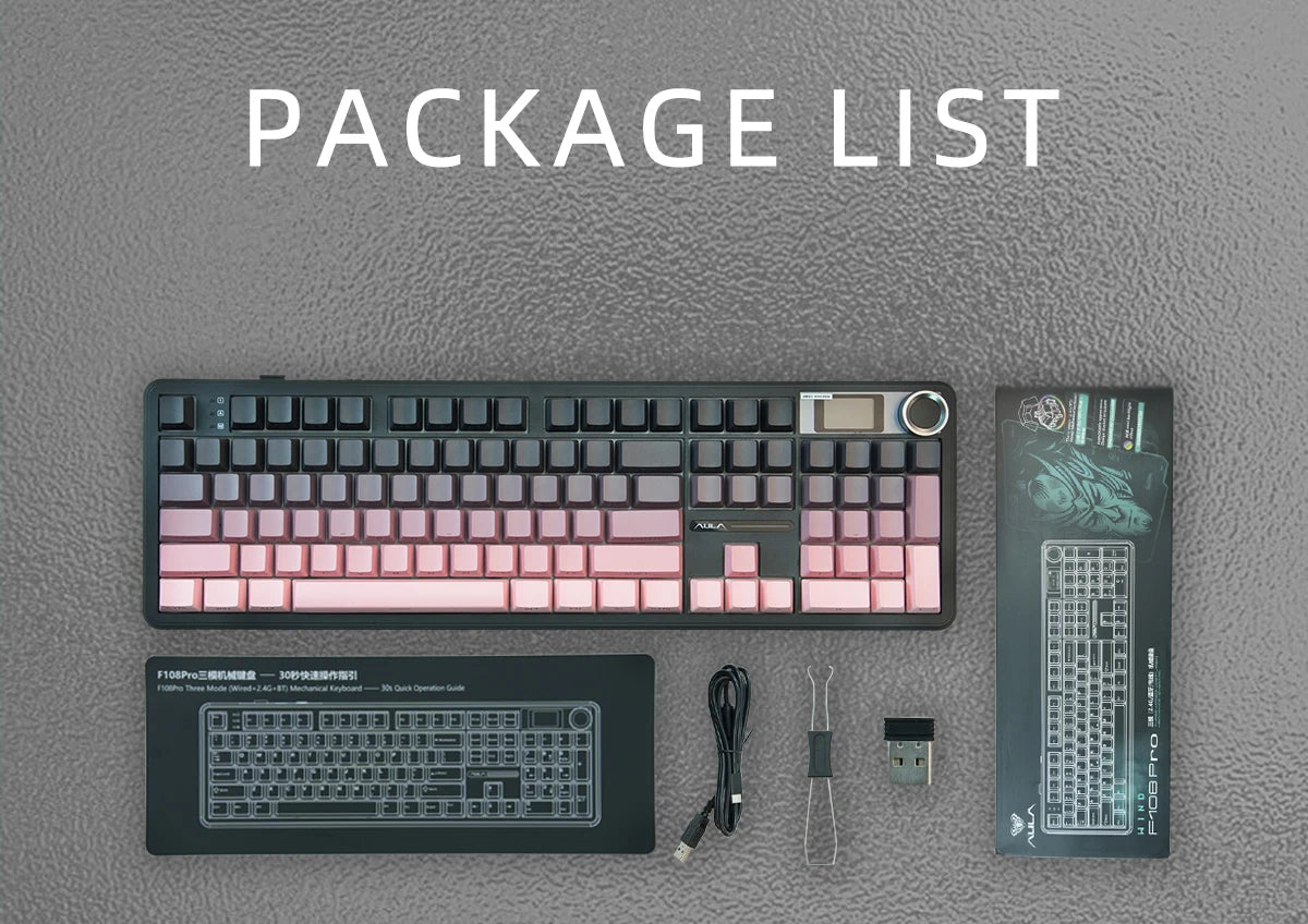 AULA F108 PRO Mechanical Keyboard Custom 100% Layout RGB Backlight Wireless Bluetooth Hifi Switch Gaming Keyboard