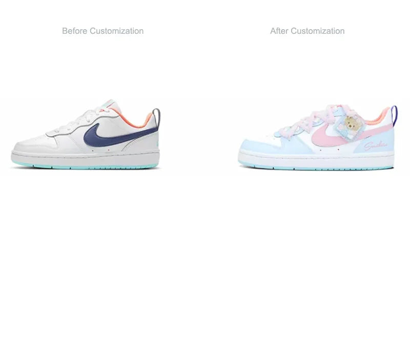 Custom Sneakers Nike Court Borough Whale Heart & Bear Candy Wrapper Sweet, Gentle & Playful Women's Skateboarding Sneakers