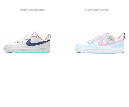 Custom Sneakers Nike Court Borough Whale Heart & Bear Candy Wrapper Sweet, Gentle & Playful Women's Skateboarding Sneakers