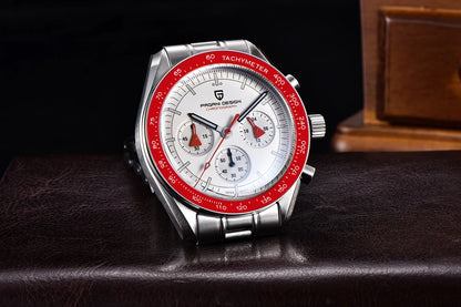 Reloj para hombre PAGANI DESIGN «New Moon» – Reloj de cuarzo de lujo, cronógrafo, cristal de zafiro con tratamiento antirreflectante, bisel de cerámica, agujas luminiscentes