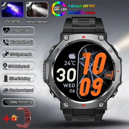 New T-Rex 3 Military Outdoor Sports Smart Watch Men GPS Motion Track 5 ATM Waterproof Heart Rate HD Bluetooth Call Smart Watch
