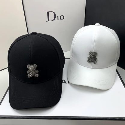 Fashion Designer Summer Baseball Cap for Women Korean Wild Bear Rhinestone Caps Sun Hats Street Kpop Outdoor Visors Hip Hop Hat