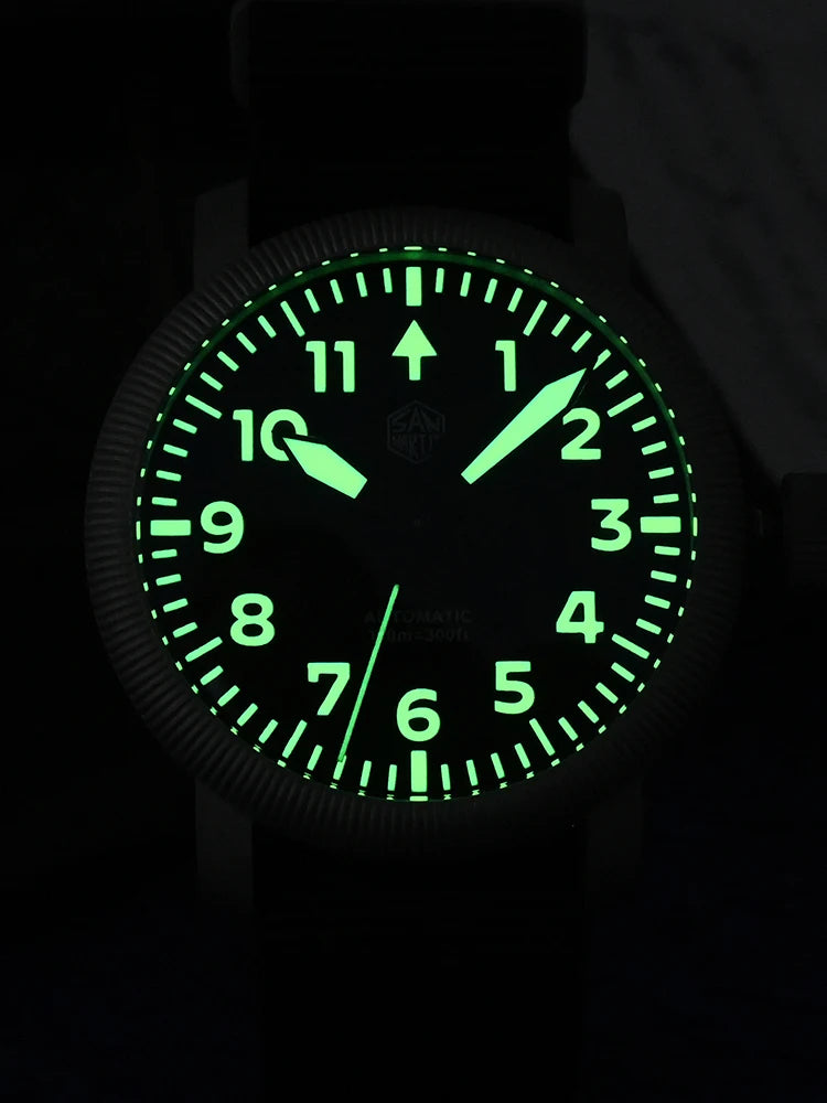 San Martin New 40mm Retro Pilot YN55 Automatic Mechanical Fashion Simple Style Men Wristwatch 100m Waterproof C3 Luminous SN0143