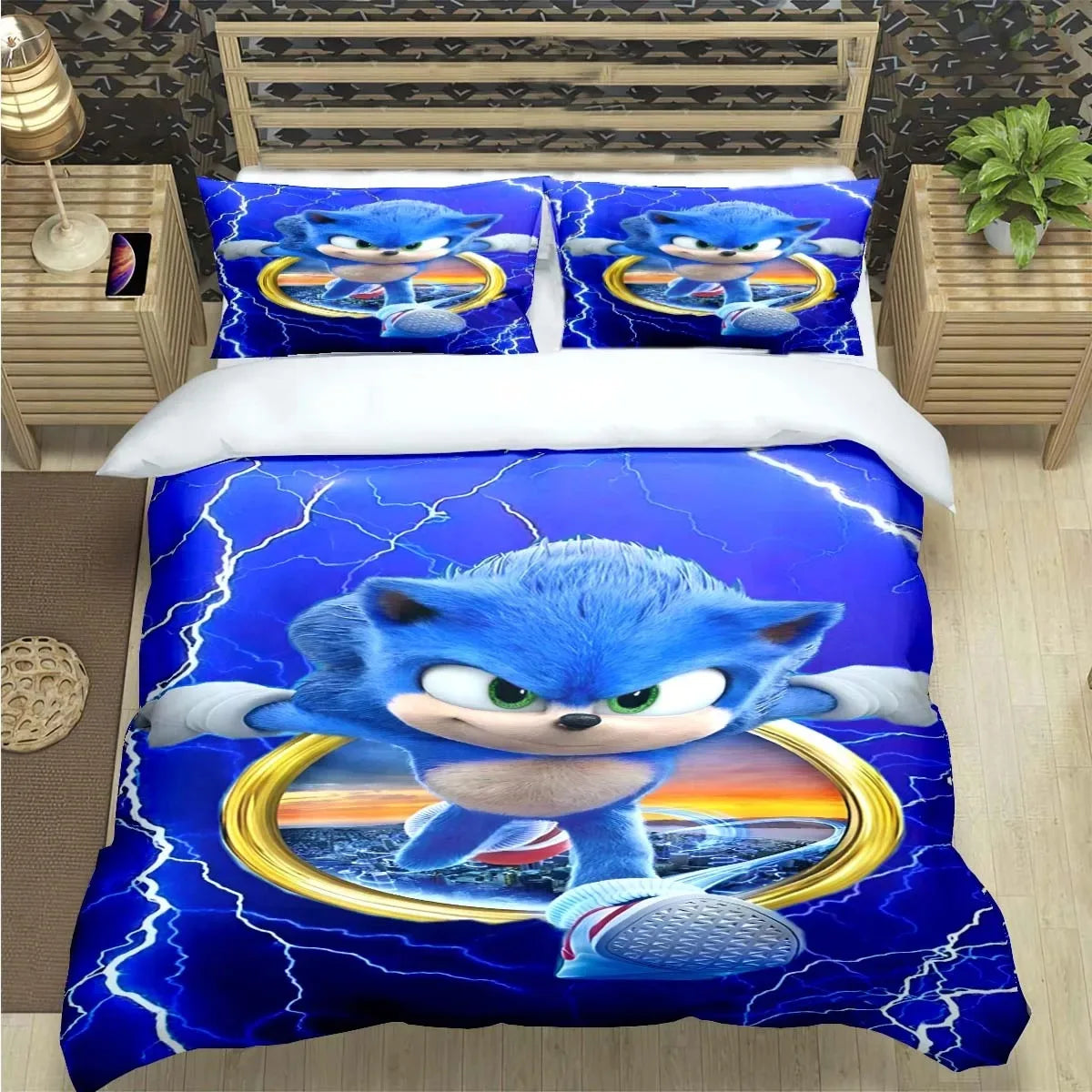 Fashion Cartoon Character Print Bedding Set Sonic Duvet Cover Comforter Bed Youth Kids Girls Boys Luxury Birthday Gift