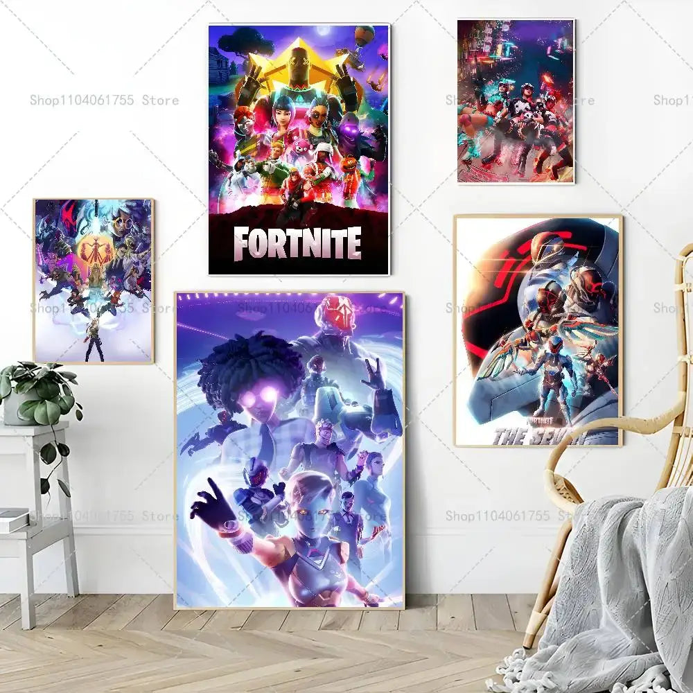F-Fortnites-Game Popular Poster Self-adhesive Art Waterproof Paper Sticker Coffee House Bar Room Wall Decor