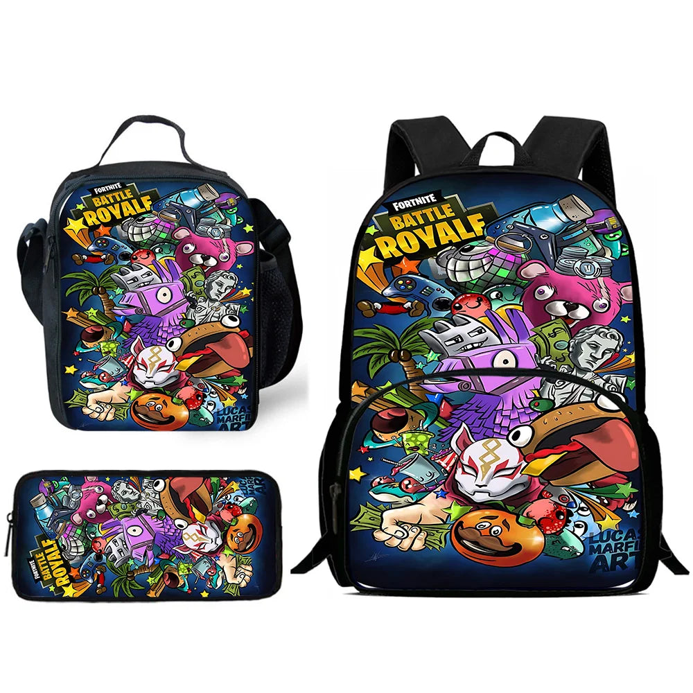 Hot Game Design Child Backpacks Lunch Bag Pencil Case Large Capacity School Bags for Boys and Girls Best Gift Fortnite