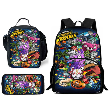 Hot Game Design Child Backpacks Lunch Bag Pencil Case Large Capacity School Bags for Boys and Girls Best Gift Fortnite