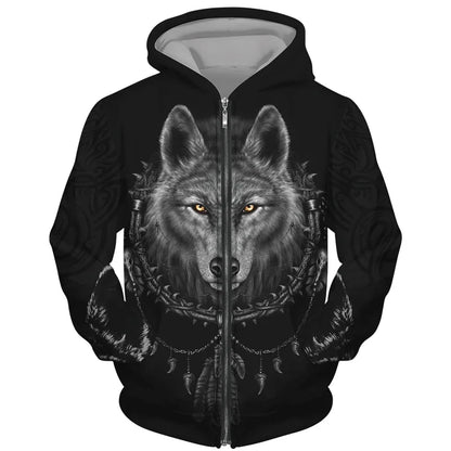 Cool 3D Wolf Printed Zipper Hoodies Fashion Men/Women Streetwear Hooded Jacket Coat Unisex Casual Hip Hop Pullover Sweatshirts