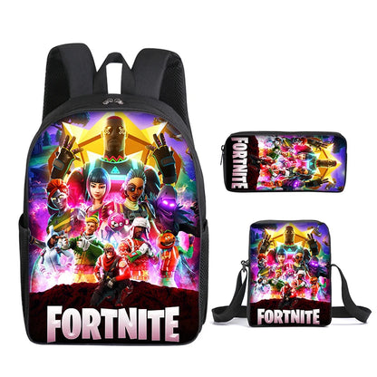 3pcs/set Fortnite Game Backpack Anime Cartoon Large Capacity Student School Bags Pencil Bag Kawaii Lunch Bag Birthday Gifts