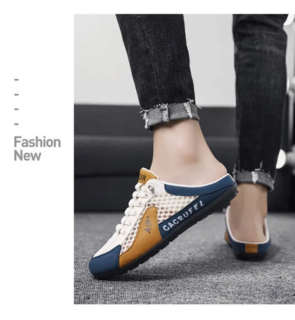 Men's Slip-On Lace-Up Casual Sports Shoes Breathable Mesh Unisex Spring Autumn Season Low Cut Flat Footwear Quick Easy Wear