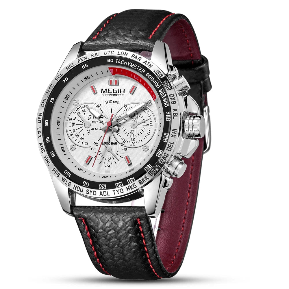 Orologio da polso analogico al quarzo da uomo MEGIR – Orologio di lusso impermeabile con cinturino in pelle, stile casual, modello 1010 (nero)