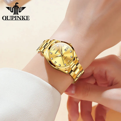 OUPINKE 3199 Real Diamond Automatic Watch for Women Sapphire Crystal Mirror 50M Waterproof Luxury Elegant Ladies Watch Set