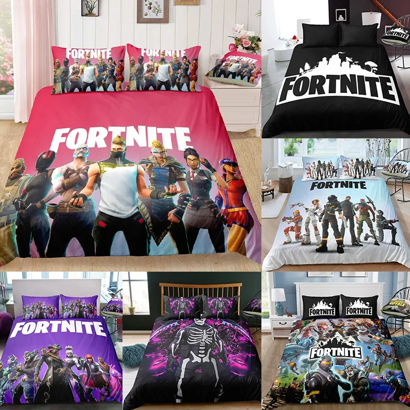 Juego de cama Fortnite con funda nórdica de 3 piezas, diseño 3D, ropa de cama para dormitorio, gaming, anime y dibujos animados, funda de almohada, decoración de habitación, regalo