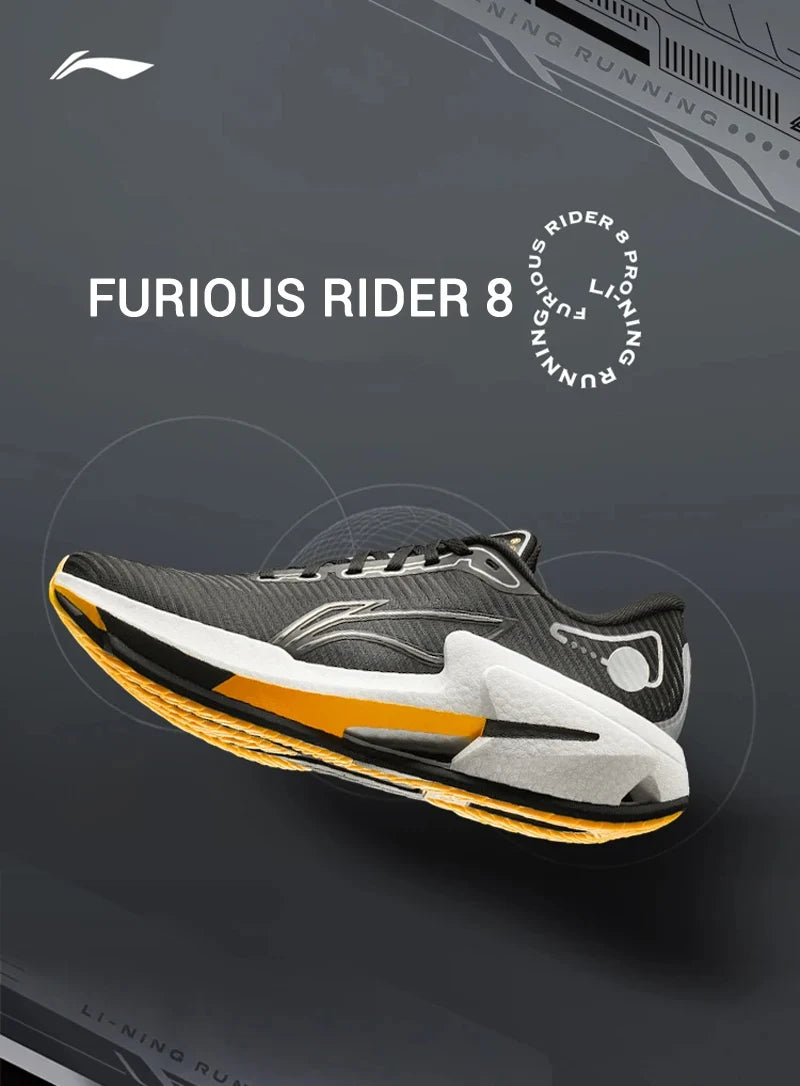 Li-Ning Men's FURIOUS RIDER 8 Stability Running Shoes BOOM Anti-Slip Cushion Li-Ning Stable Support Sports Sneakers ARZV005