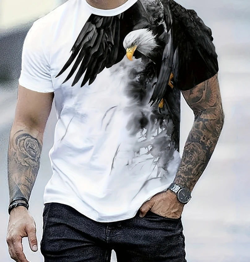 Men's Summer Fashion T-Shirt Eagle 3D Printed Short Sleeve T-Shirt Summer Outdoor Leisure Quick Drying Breathable T-Shirt