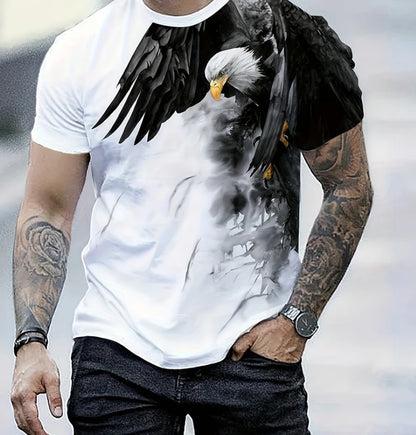 Men's Summer Fashion T-Shirt Eagle 3D Printed Short Sleeve T-Shirt Summer Outdoor Leisure Quick Drying Breathable T-Shirt