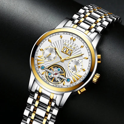 Orologi da polso meccanici automatici da uomo LIGE – Orologio di lusso di alta gamma con tourbillon, modello elegante e impermeabile, ideale per il lavoro o le occasioni formali.