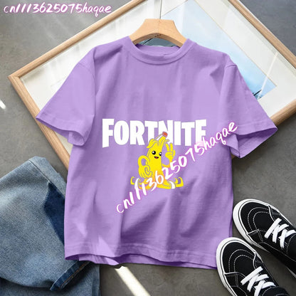 Fortnite Children’s T-Shirts Anime Printed Characters Tops Cartoon Fortress Night Summer Clothes Girls Short Sleeve Pullover Tees