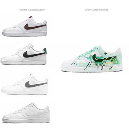 Individualizuoti sportiniai bateliai „Nike Court Vision 1“ „Mint Gorgeous“ „Huiya“ – rankų darbo, „High Street Campus“ stiliaus, neslystantys vyriški sportiniai bateliai