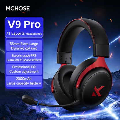 MCHOSE V9 PRO 7.1 Wireless Gaming Headset – Tri-Mode Low Latency Bluetooth 5.3 E-Sports Headphones with AI Noise Cancelling Mic for PC PS4 PS5