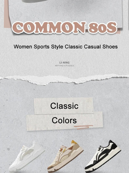 Li-Ning Women's COMMON 80s Lifestyle Shoes DUAL CUSHION Wearable Sport Shoes Classic Comfortable Li-Ning Leisure Sneakers AGCU158