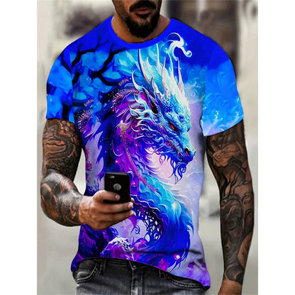 Dragon Phoenix -kuvioinen miesten T-paita, eläinaiheinen 3D-painettu T-paita, kesäinen rento lyhythihainen O-kaulainen oversize-katupaita
