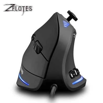 Ratón gaming con cable Zelotes C-18, 11 botones programables, motor láser de 10000DPI, banda de luz RGB, 128KB, ratón vertical para portátil y PC