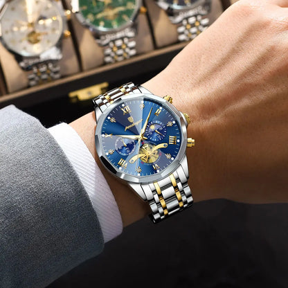 Relógio de pulso de luxo original POEDAGAR para homem, estanque, cronógrafo luminoso, relógio de pulso de aço inoxidável com movimento de quartzo, relógios de gama alta para homem