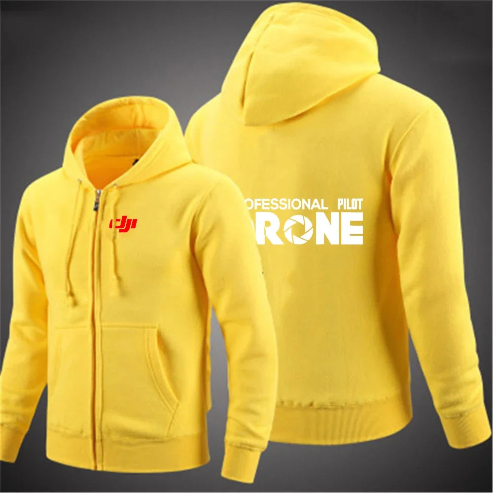 Dji Professional Pilot Drone Spring Autumn Casual Men's Solid Color Zipper Pullover Hoodie Coats Sportswear Fashion Long Sleeve, produit gaming premium Fraquane