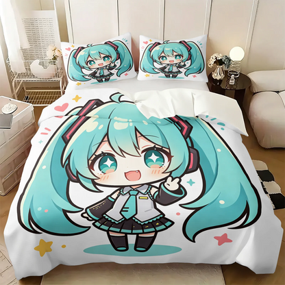 Set navlake za poplun Hatsune Miku u chibi stilu, slatka anime posteljina s jastučnicama, dekor za gaming sobu, spavaću sobu tinejdžera i djece, poklon za fanove