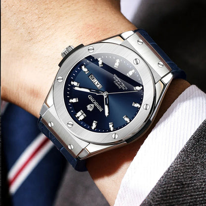 Montre pour homme, style décontracté, bracelet en cuir, modèle automatique ou à quartz, accessoire de luxe, idée cadeau idéale, montre-bracelet tendance.