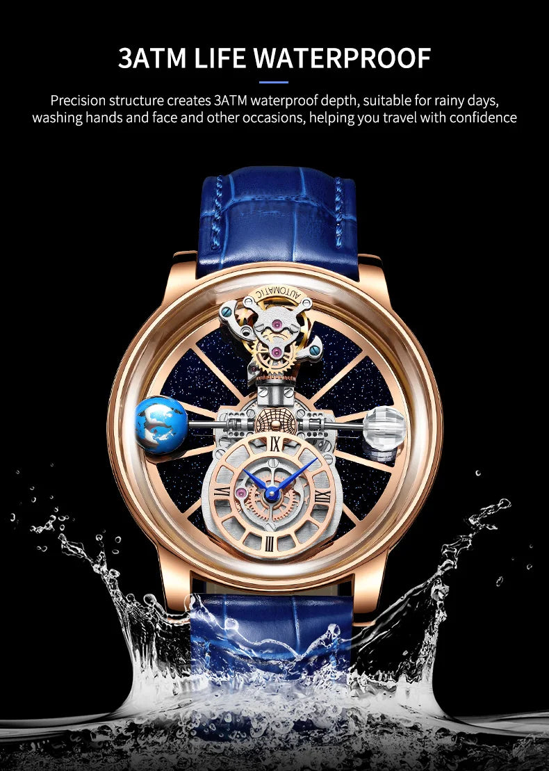 2024 HAEMMER Celestial Men's Watch Transparent Case Design Men's Leather Quartz Watch Time Adjustment Jacob Relogio Waterproof