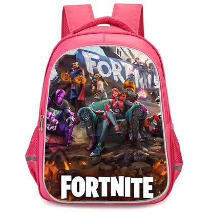 16" Fortnite Cartoon Red Backpack Unisex Dual Zipper Large Capacity School Bag Kids Bookbag Boys Girls Ages 5-8