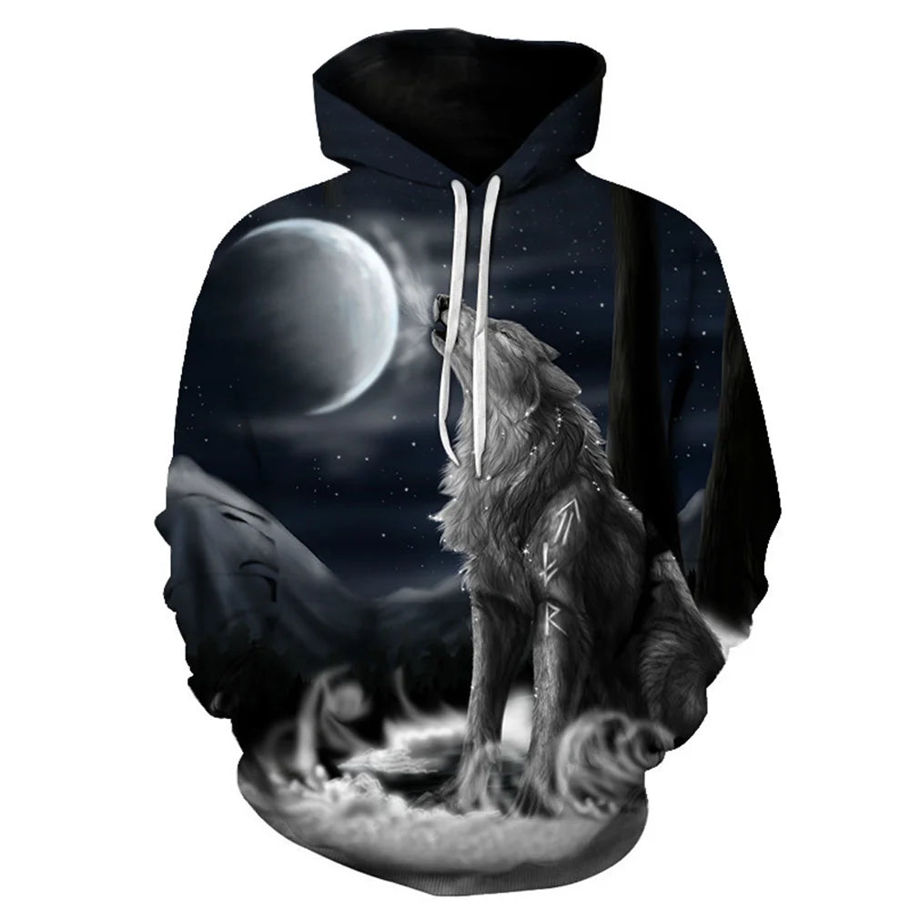 Sudadera con capucha de lobo impresa en 3D, superventas en Europa y EE. UU. Sudadera de moda de manga larga, moderna y con personalidad, con estampado de animal.