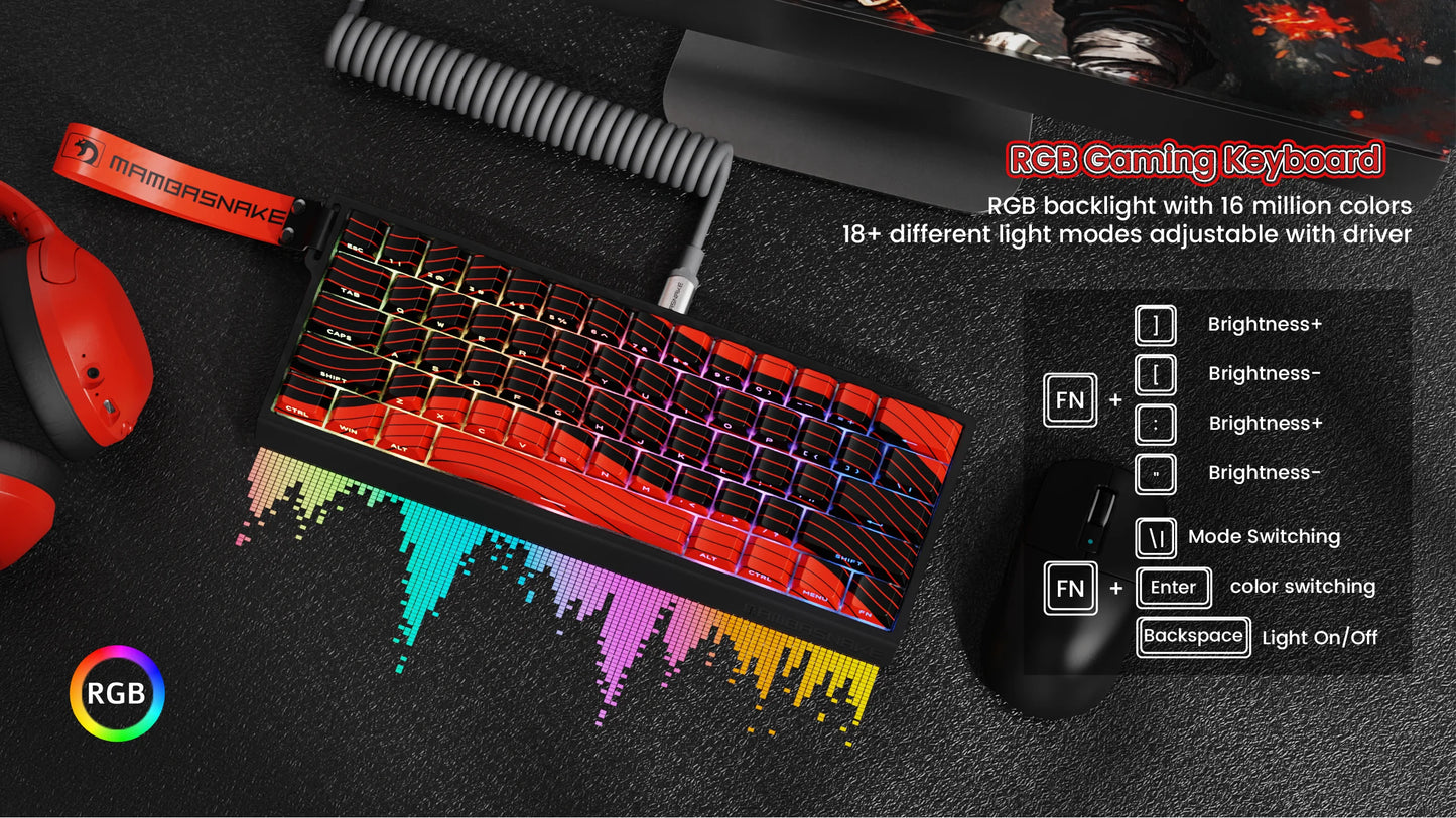 ATTACK SHARK x MAMBASNAKE X60 HE 8K Rapid Trigger Keyboard Magnetic Switch, Tri-Mode Connection, 0.01mm Rapid Trigger Accuracy