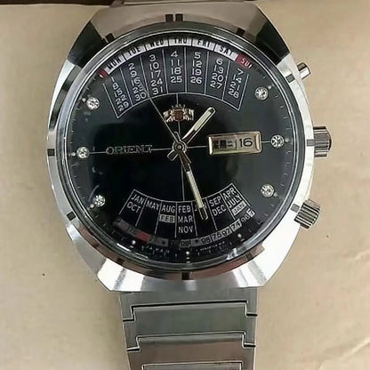 ORIENT Double Lion Men's Auto Mechanical Watch Perpetual Calendar Multi-Function Stainless Steel Band Luminous Japan Movt