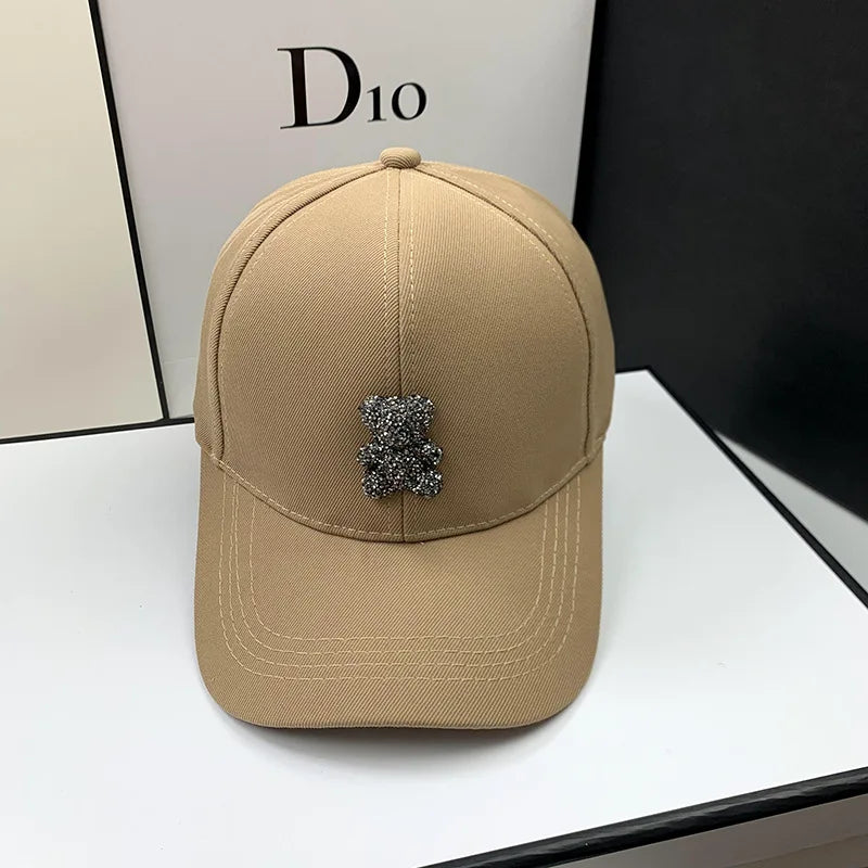 Fashion Designer Summer Baseball Cap for Women Korean Wild Bear Rhinestone Caps Sun Hats Street Kpop Outdoor Visors Hip Hop Hat