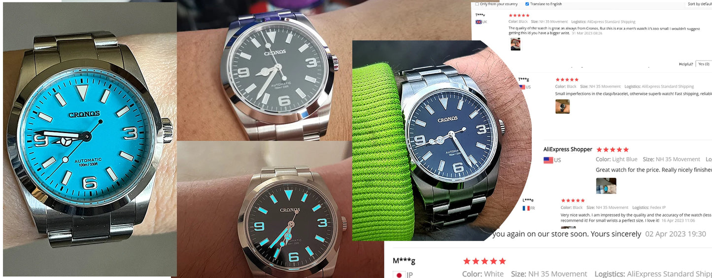 Cronos Luxury Men Watches 36mm Explore Climbing Series Couples Sport Watch NH35 PT5000 Unisex Automatic Mechanical Watch 10Bar