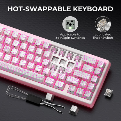 XVX Wireless Mechanical Keyboard M67 JadeStone With IMD-Tech Keycaps Tri-Mode Topographic White Gamer Keyboard Gasket Design