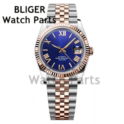 BLIGER 36MM 39MM Luxury Gold NH35 Automatic Mechanical Wristwatch Roman Number Men Watches Sapphire Crystal 10Bar Reloj Hombre