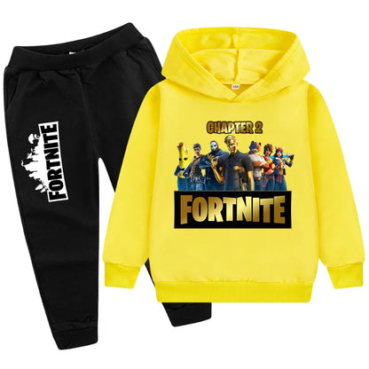 Fortnite Boys' and Girls' Fall/Winter Fashion Pocket Pants Hoodie Set Long-Sleeve Sweatshirt Halloween Costume Gift