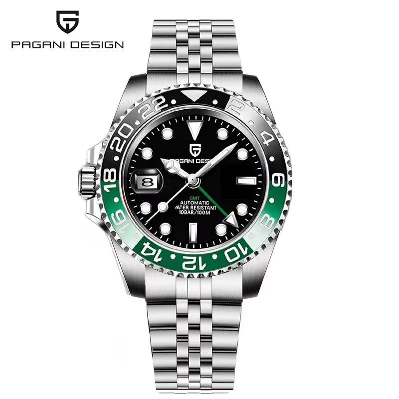 PAGANI DESIGN 40mm GMT Men's Mechanical Watches Rubber Strap Rotating Bezel 100 Waterproof Sports Wristwatch Mens Business Clock