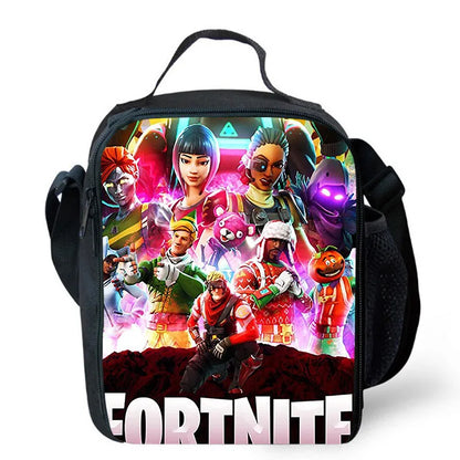 Fortnite Cartoon Lunch Bag for Boys Girls Unisex Reusable Insulated Lunch Box Portable Handbag Large Capacity for School Picnic