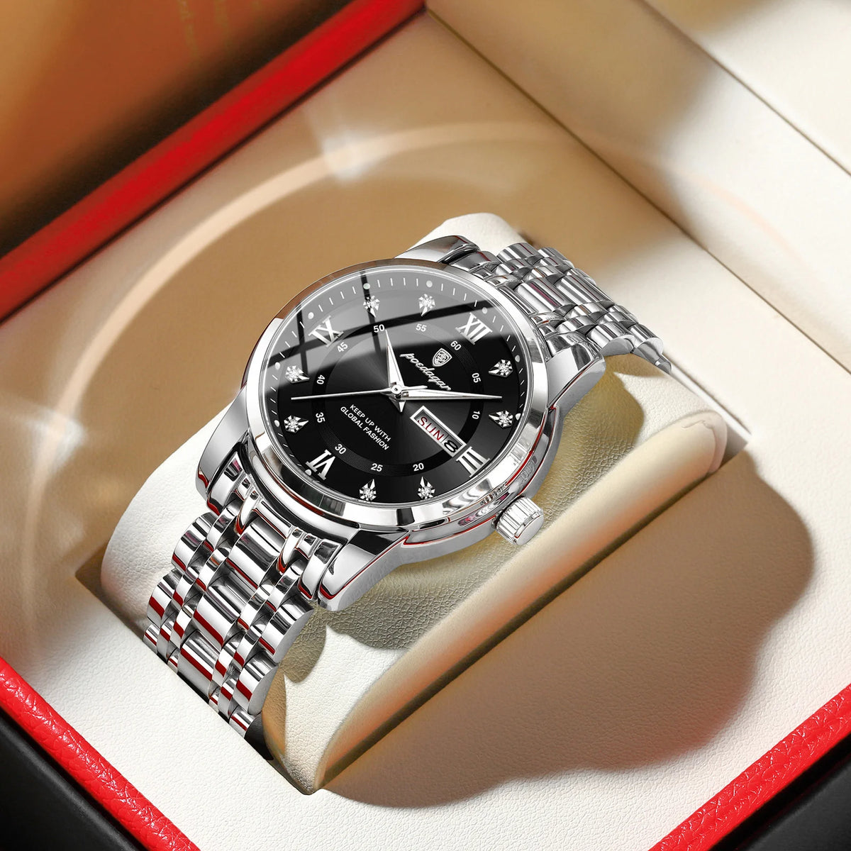 Montre-bracelet homme POEDAGAR de luxe tendance, étanche, en acier inoxydable, lumineuse, avec date et mouvement à quartz.