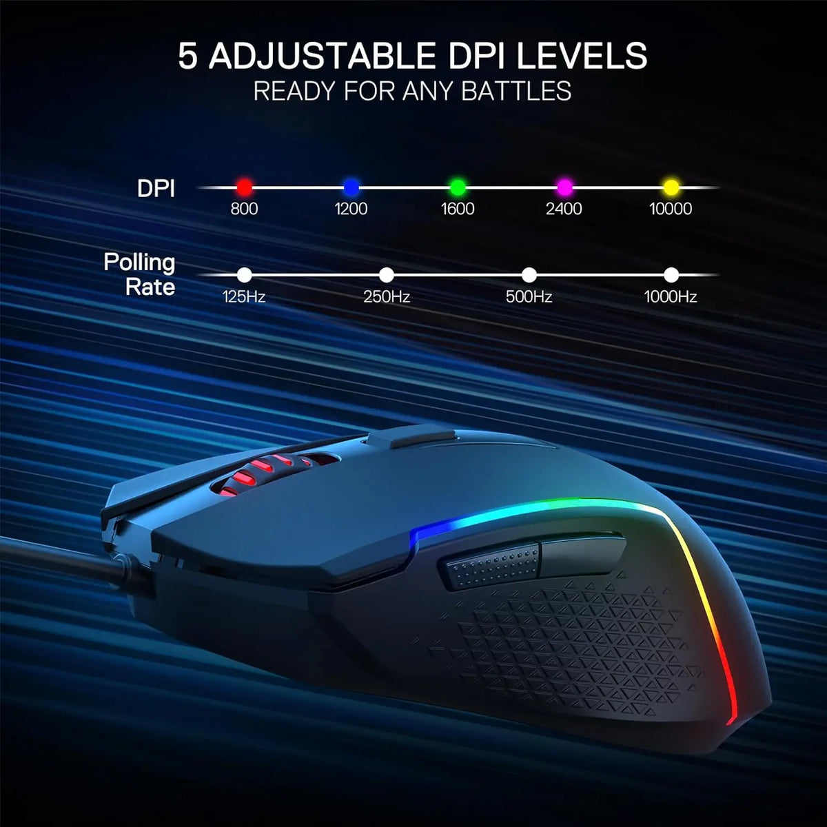 Redragon M616 RGB Gaming Mouse, Wired Optical Gaming Mouse with 10000 DPI, 6 Programmable Buttons, 8 RGB Backlit Modes, Ergonomic Gaming Mouse